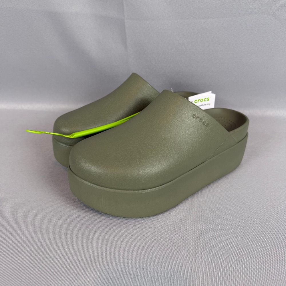 Crocs Dylan Platform Clogs Womens 8 Cargo Green Lightweight Mules 209869-3BX NWT